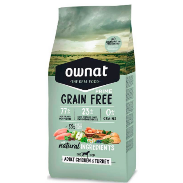 Pienso Ownat Prime Grain Free Adult Chicken & Turkey, Pienso para Perros, Comida para Perros