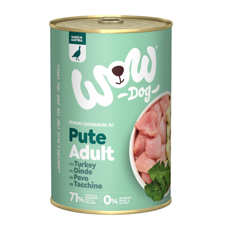 Lata WOW Pavo con calabacín y diente de león. Comida para perros