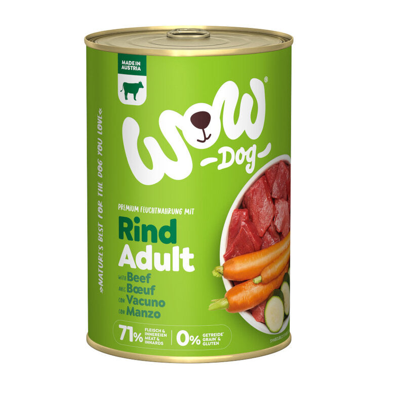 Lata WOW Ternera con Calabacin y Zanahoria. Comida para perros