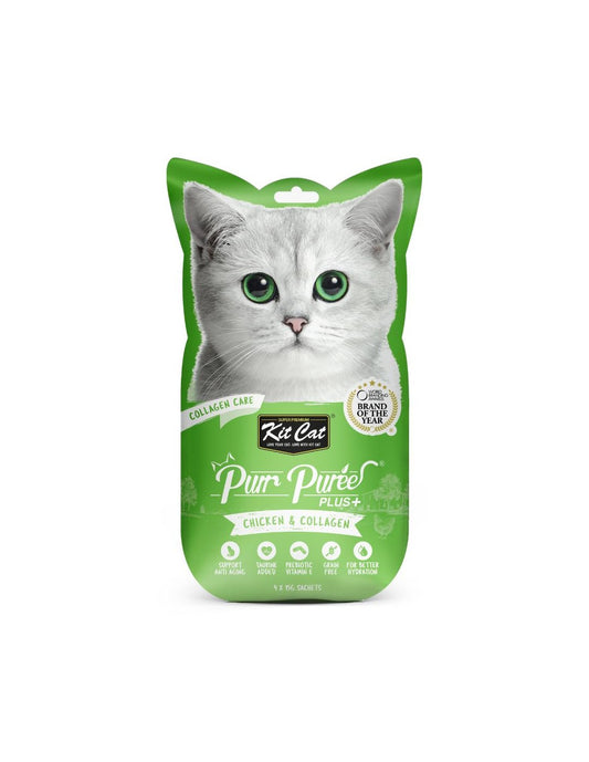Kit Cat PurrPureePLUS - Pollo Collagen Care Snacks Gato