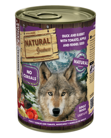 Natural Greatness - Lata conejo, pato con tomate. Comida para perros.