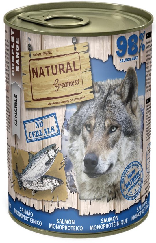 Natural Greatness - Lata Monoproteica Salmón para perros.