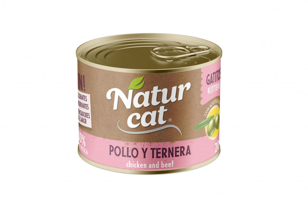 NaturCat Kitten - Lata de pollo y ternera para gatos, Comida para Gatos