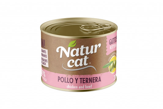 NaturCat Kitten - Lata de pollo y ternera para gatos, Comida para Gatos